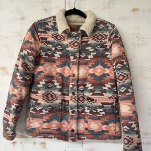 Wrangler Multicolor Aztec Puffer Jacket with Sherpa Collar